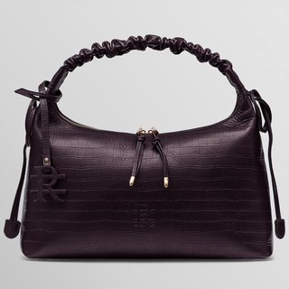 Sarita Ruched Handle Leather Shoulder Bag – Shiny Purple | Refael