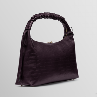 Sarita Ruched Handle Leather Shoulder Bag – Shiny Purple | Refael