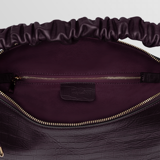 Sarita Ruched Handle Leather Shoulder Bag – Shiny Purple | Refael