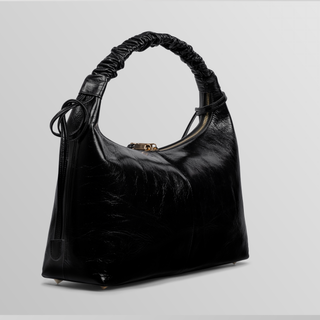 Sarita Ruched Leather Shoulder Bag – Black Nappa Leather | Refael