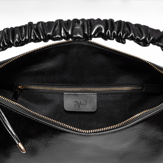 Sarita Ruched Leather Shoulder Bag – Black Nappa Leather | Refael