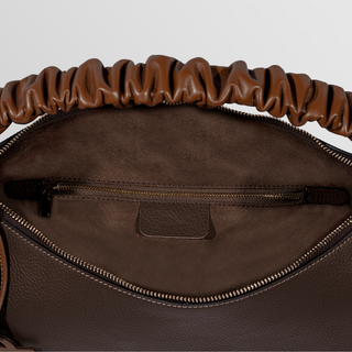 Sarita Ruched Handle Leather Shoulder Bag – Brown & Camel | Refael