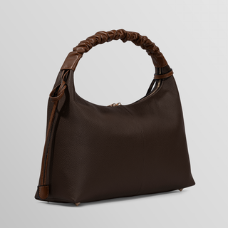 Sarita Ruched Handle Leather Shoulder Bag – Brown & Camel | Refael