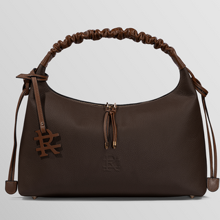 Sarita Ruched Handle Leather Shoulder Bag – Brown & Camel | Refael