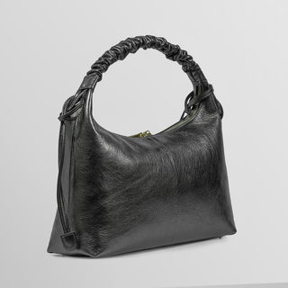 Sarita Ruched Leather Shoulder Bag – Handmade Nappa Leather Silver | Refael