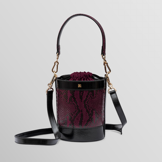 Rozi Burgundy Nappa and Phyton Leather Bucket Crossbody Bag