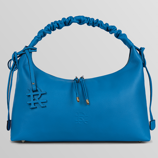 Sarita Ruched Handle Leather Shoulder Bag – Bodrum Blue | Refael