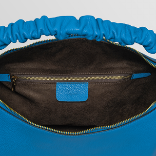 Sarita Ruched Handle Leather Shoulder Bag – Bodrum Blue | Refael