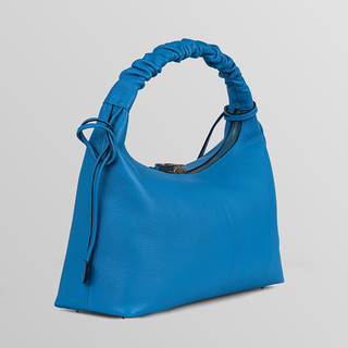 Sarita Ruched Handle Leather Shoulder Bag – Bodrum Blue | Refael