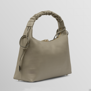 Sarita Taupe Leather Shoulder Bag – Handmade Nappa Leather | Refael