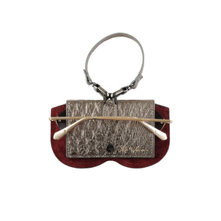 Ostrich & Lizard Leather Eyeglass Case - Silver / Black | Refael