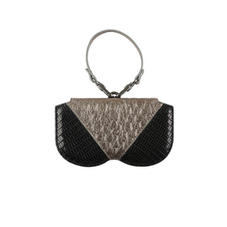 Ostrich & Lizard Leather Eyeglass Case - Silver / Black | Refael