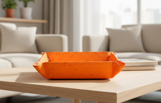 Refael Leather Tray – Black, Orange & Dark Green